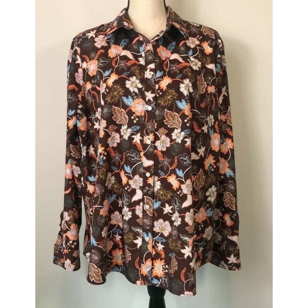 Lands End No Iron Supima Floral Shirt Sz 18